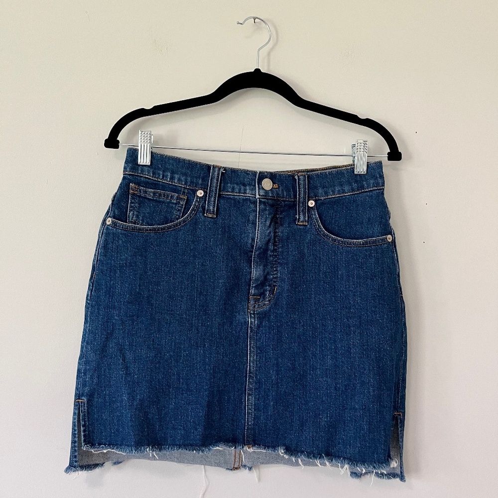 Madewell High Waist Frayed Hem Denim Mini Skirt Size 27